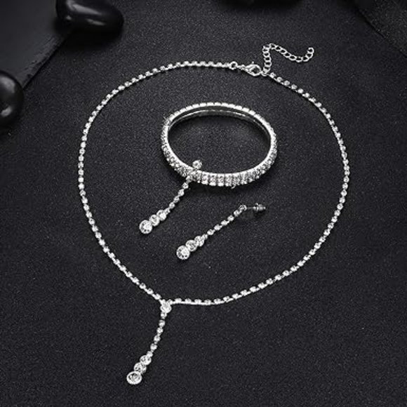Women Necklace Bracelet Dangle Earrings Set Prom Costume Jewelry Set Accessories - Picture 2 of 6